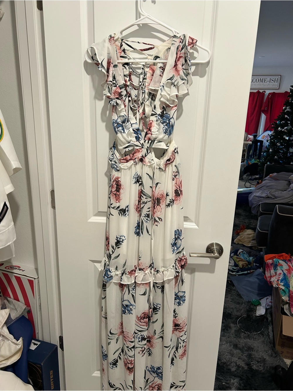White Floral Maxi Dress with Cutouts